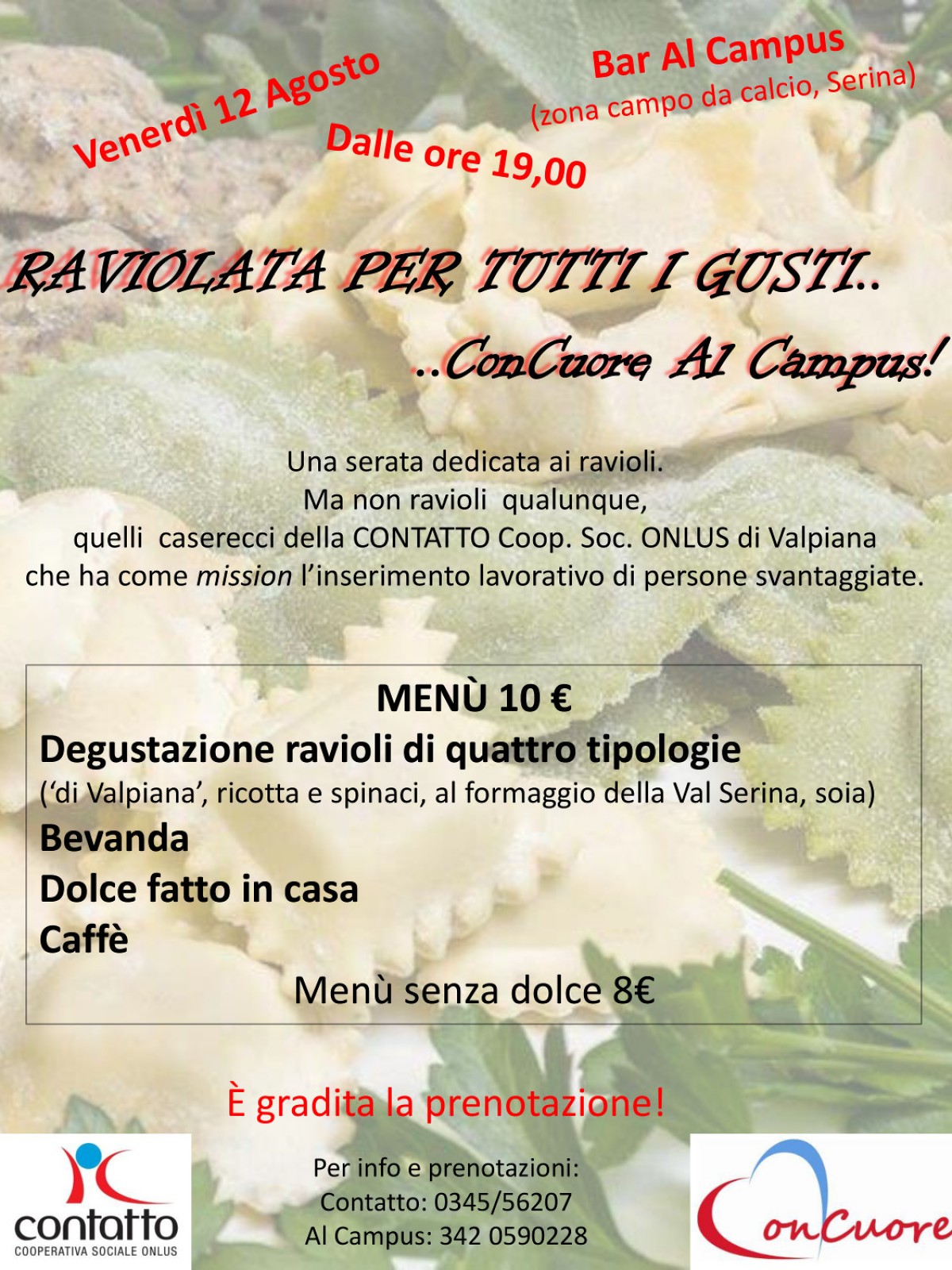 Degustazione Ravioli Cooperativa Contatto di Serina